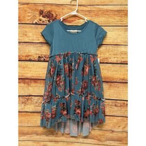 NEW Joyfolie Mia Joy Lorelei Girls Sz 12 Boho Teal Green Floral Ruffle Dress